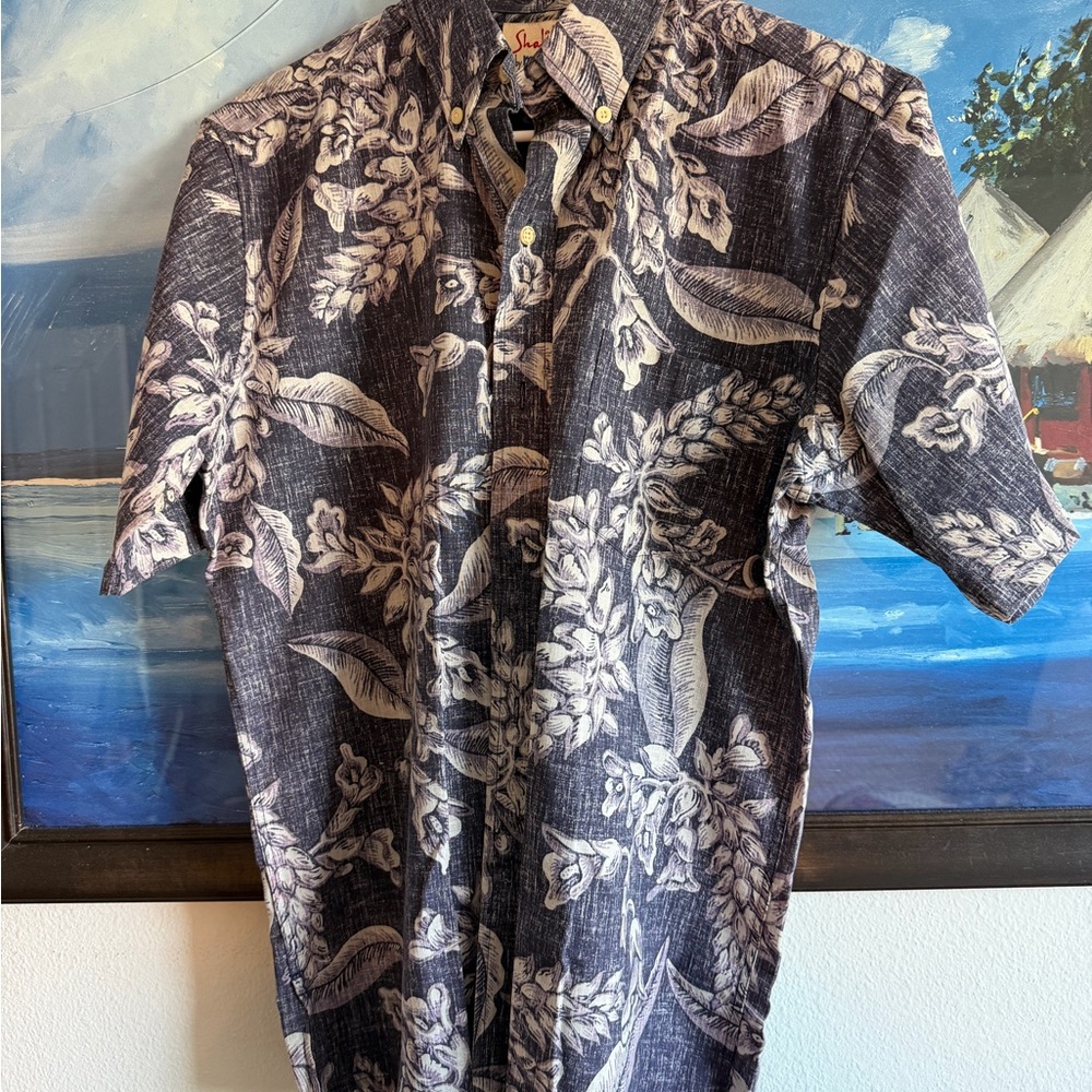 reyn spooner Deep Purple and White Botanical Button-Down Shirt Alfred Shaheen